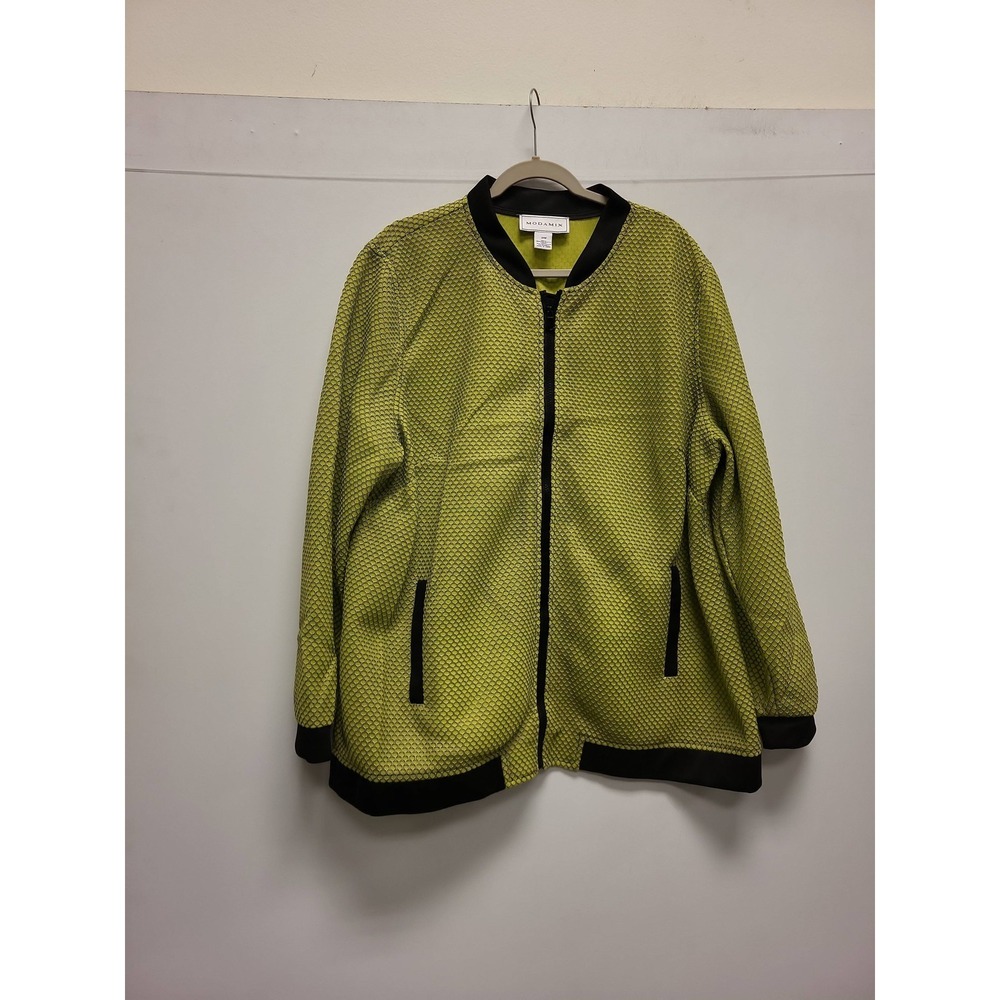Modamix Womens Jacket Size 24W Plus Size Bomber Style Green Black Trim Outerwear